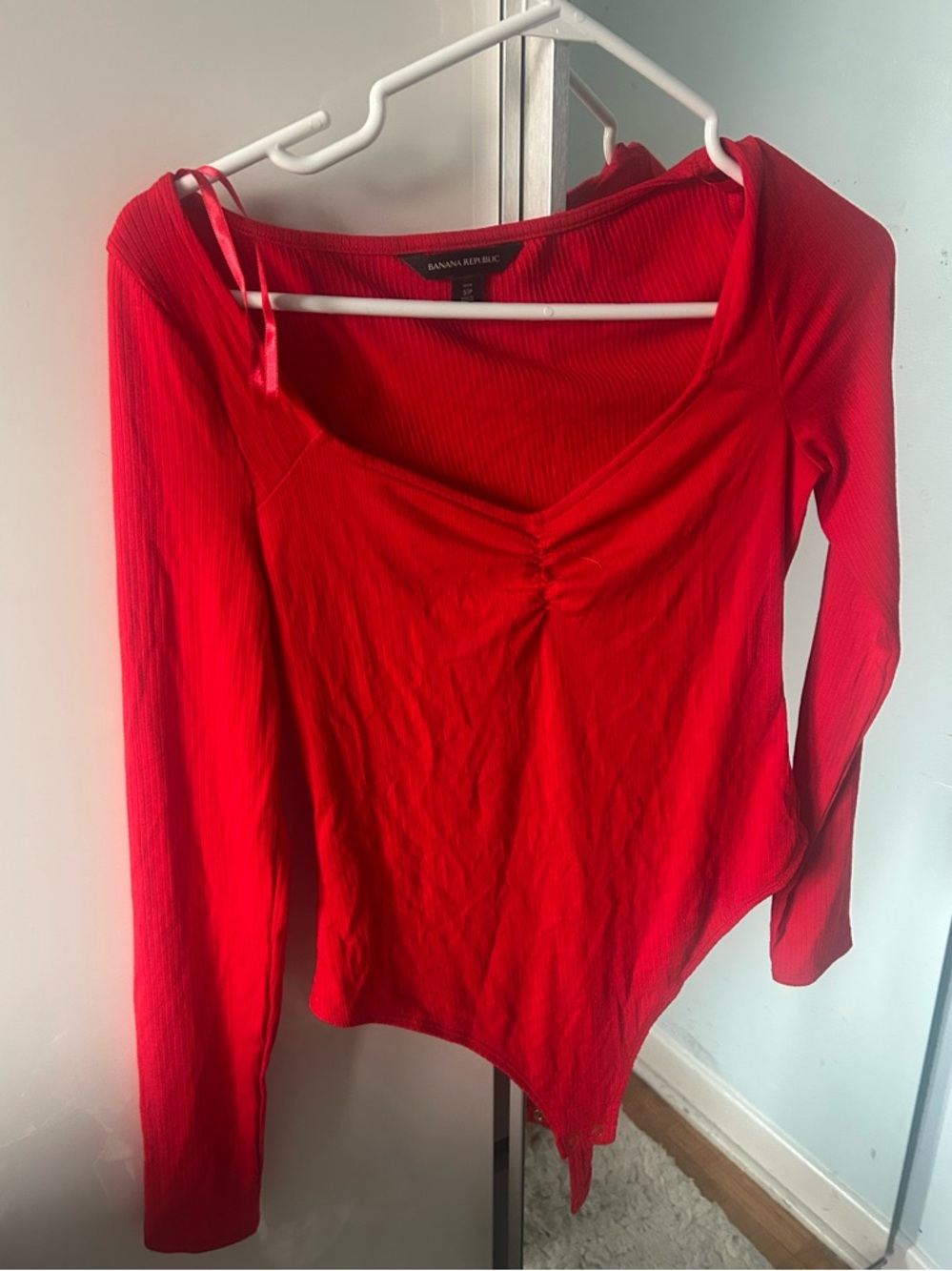 Banana Republic Bright Red Ribbed Long-Sleeve Bodysuit